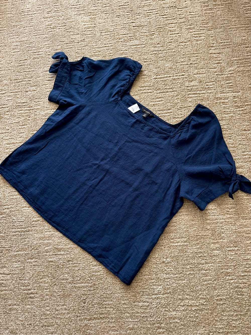 Banana Republic Linen Square Neck Top XL Puffy Short Tie Sleeves Boxy Preppy